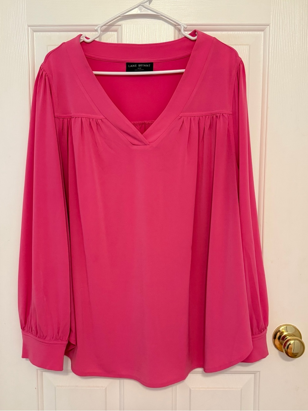 Lane Bryant | V-Neck Long Sleeve Blouse | Hot Pink | size 18/20